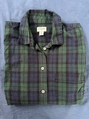 J. Crew Women's Green & Navy Plaid Button-Down Shirt
